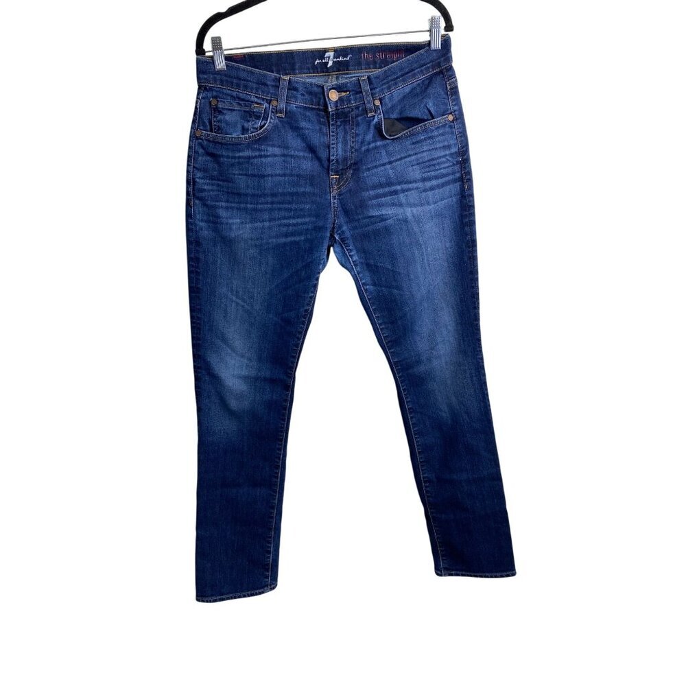 7 For All Mankind The Straight Leg Jeans Men Size 31 Medium Wash Denim Classic‎
